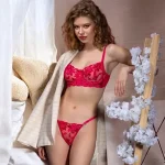 Kırmızı Çiçek İşlemeli Tül Detaylı Dantel Balenli Südyen Takımı