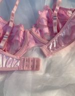 Çiçek Nakışlı Pembe Balenli Transparan Sütyen Takımı - Görsel 6