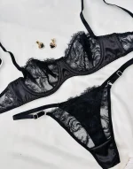 Siyah Dantelli ve Saten Detaylı Transparan Balenli Sütyen Takımı - Görsel 3