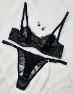Siyah Dantelli ve Saten Detaylı Transparan Balenli Sütyen Takımı - Görsel 4
