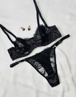 Siyah Dantelli ve Saten Detaylı Transparan Balenli Sütyen Takımı - Görsel 2